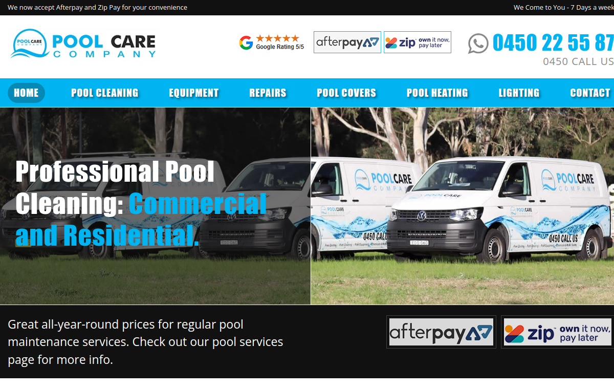 Pool Care website preview