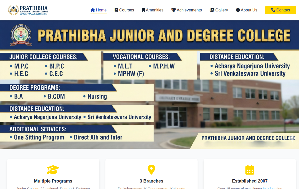 Preview of the Prathibha Junior College website