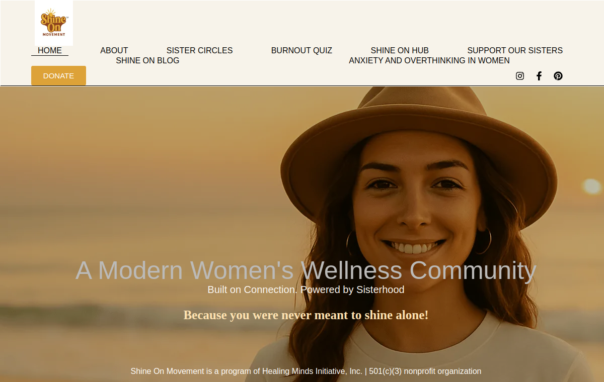 Shine On Movement homepage design example