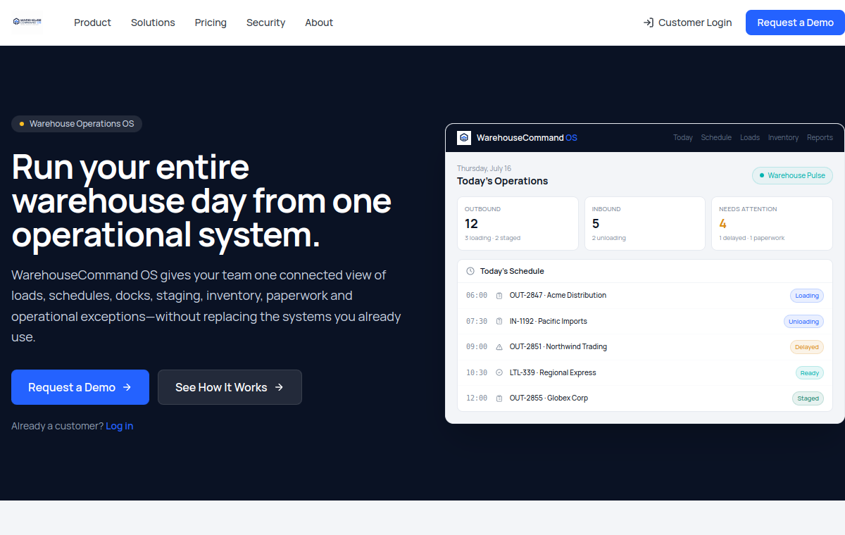 Warehouse Command website preview