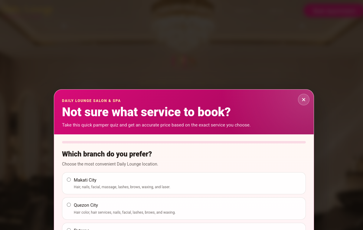 Daily Lounge Salon & Spa homepage preview
