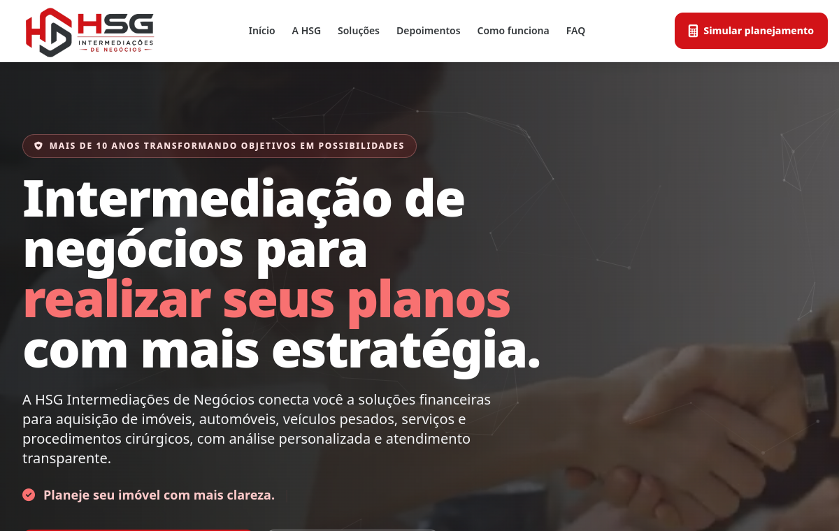 Preview do site HSG Intermediações