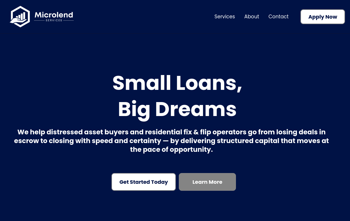 Microlend Services homepage preview