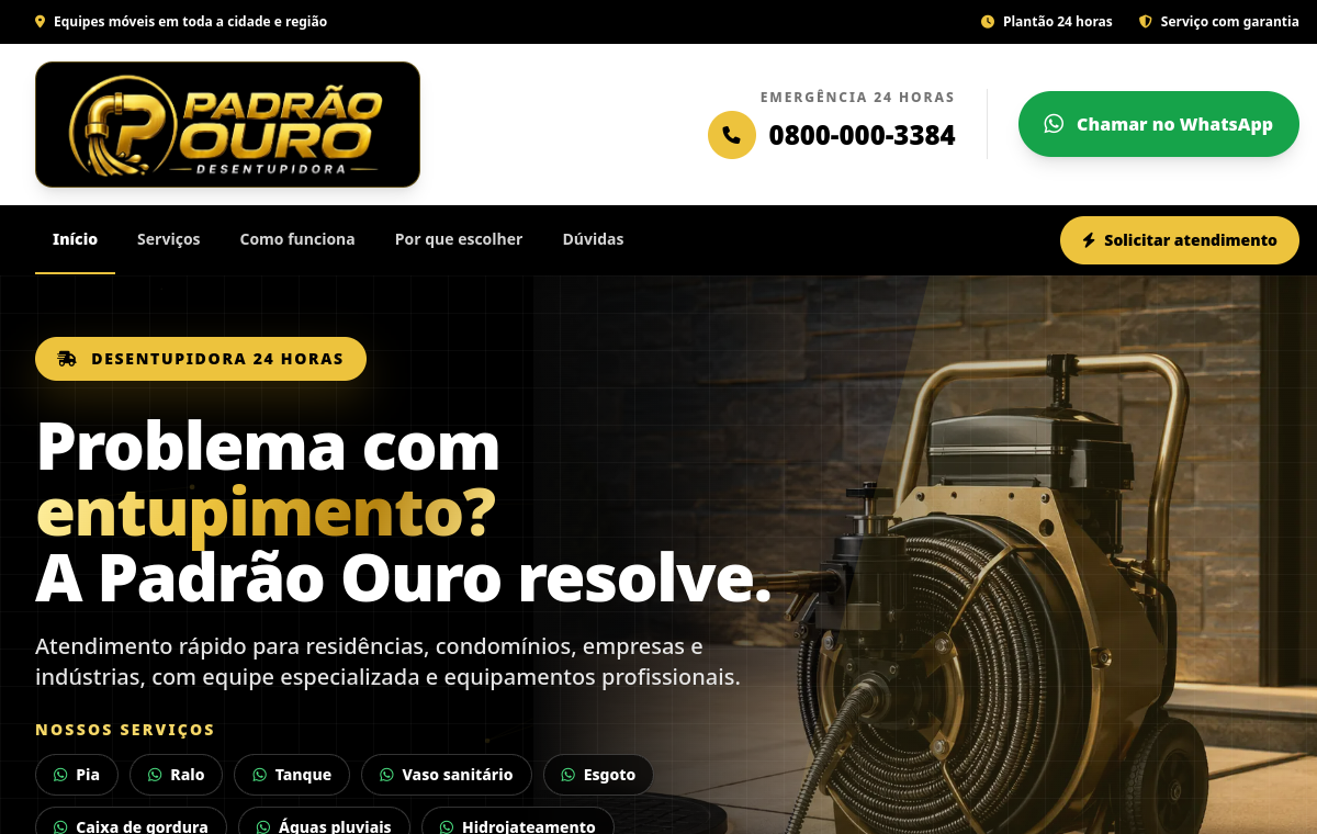 Preview do site Padrão Ouro Desentupidora