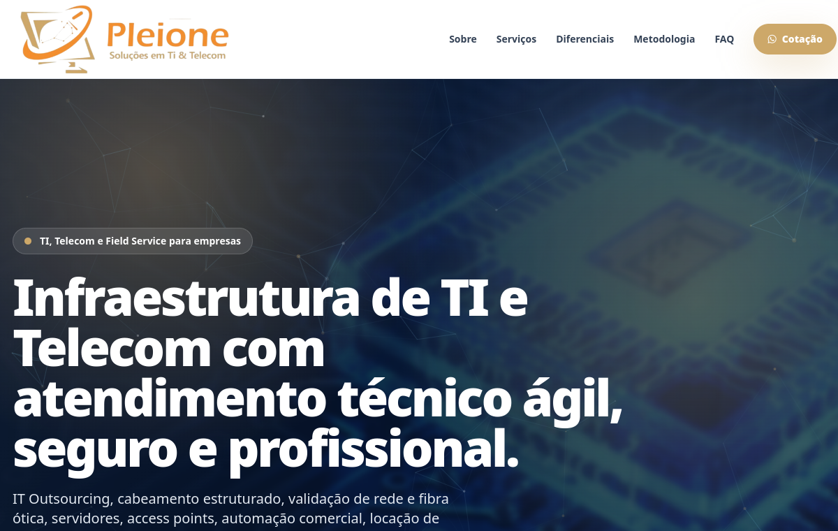 Preview do site Pleione Tecnologia
