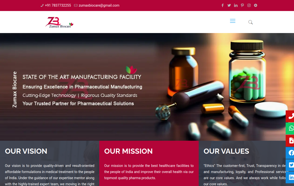 Zumax Biocare website screenshot