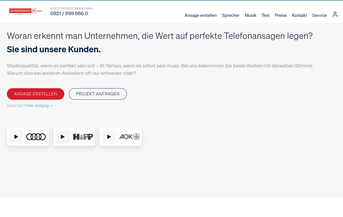 Screenshot der Homepage von Anrufbeantworter24