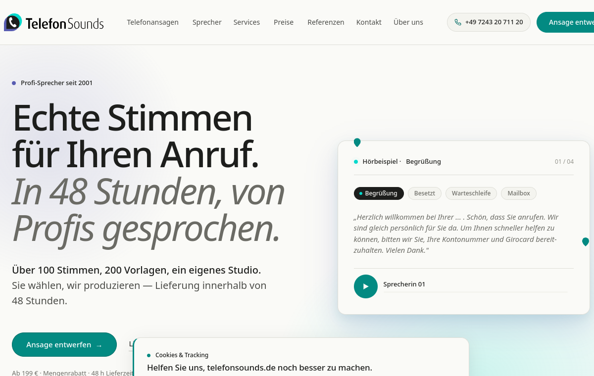 Screenshot der Homepage von TelefonSounds.de
