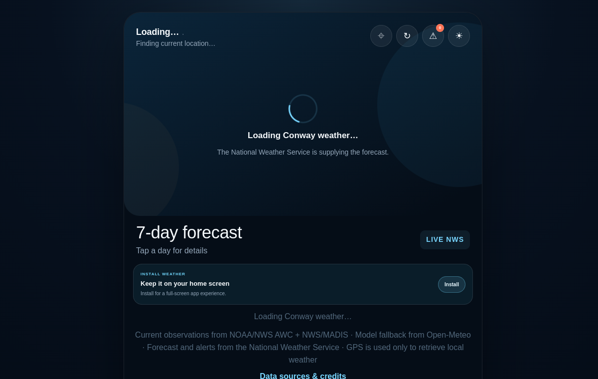 Current screenshot of the BaseWX weather application
