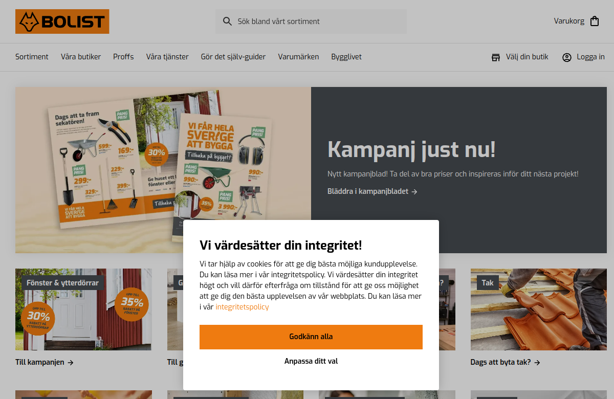 Screenshot av BOLISTs hemsida
