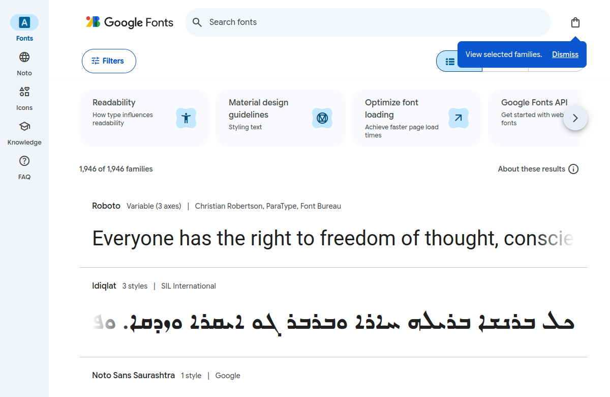 Google Fonts 폰트 미리보기