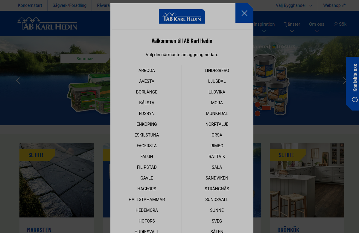 Screenshot av AB Karl Hedin Bygghandels hemsida