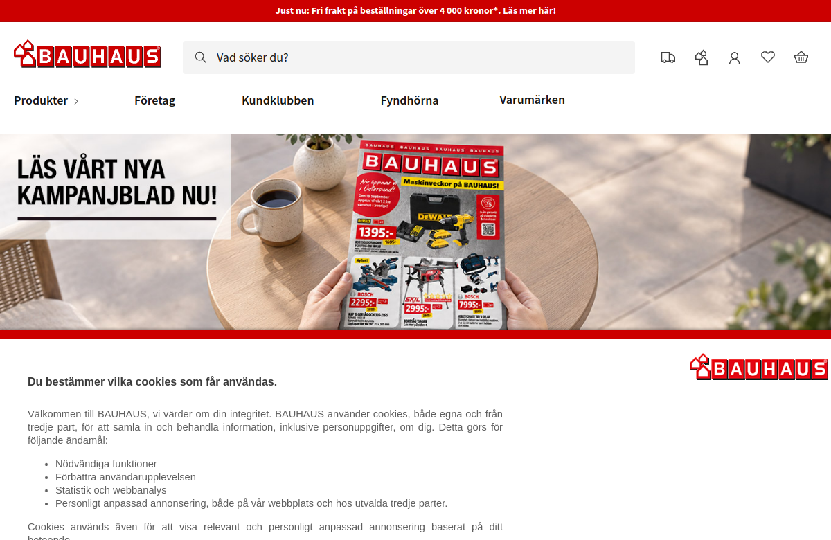 Screenshot av BAUHAUSs hemsida
