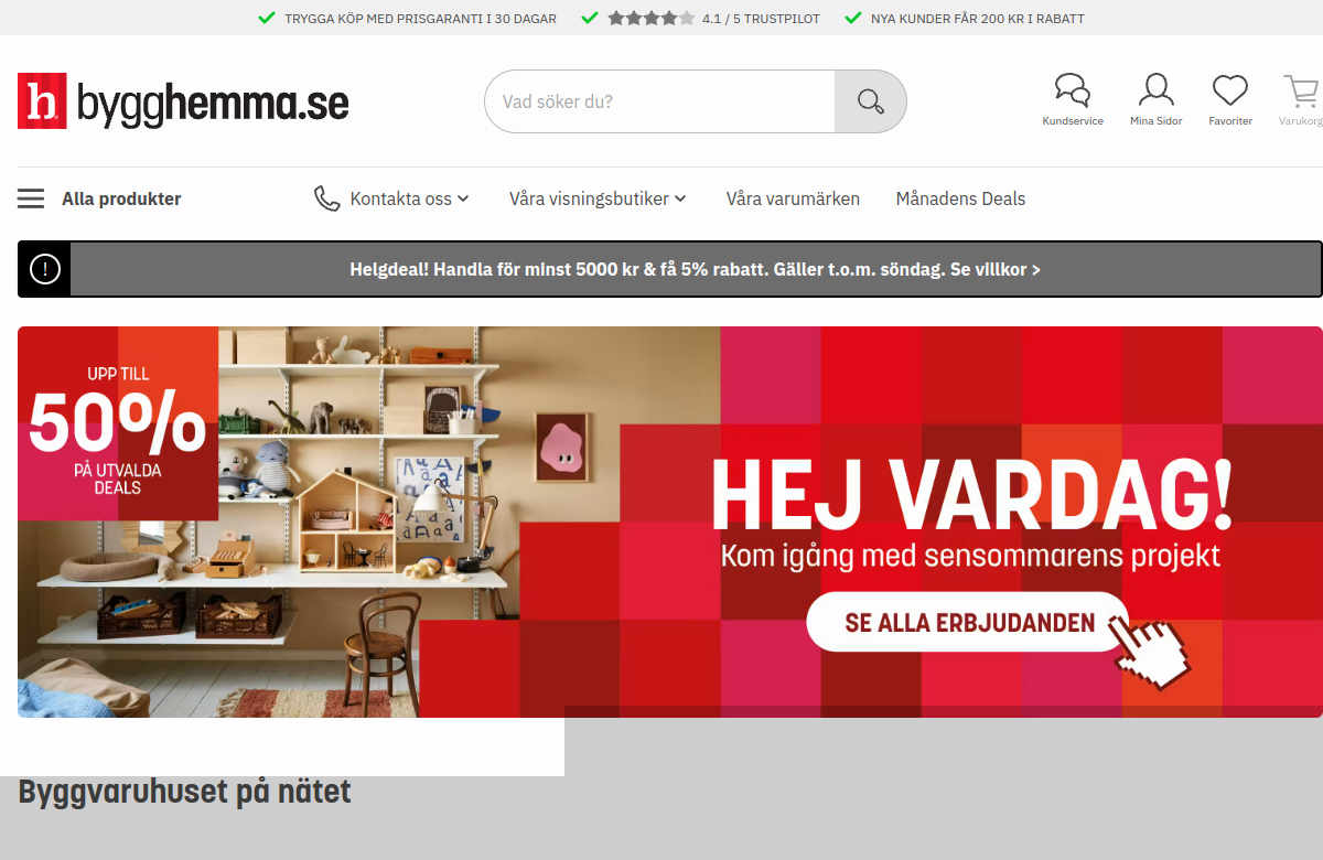 Screenshot av Bygghemmas hemsida