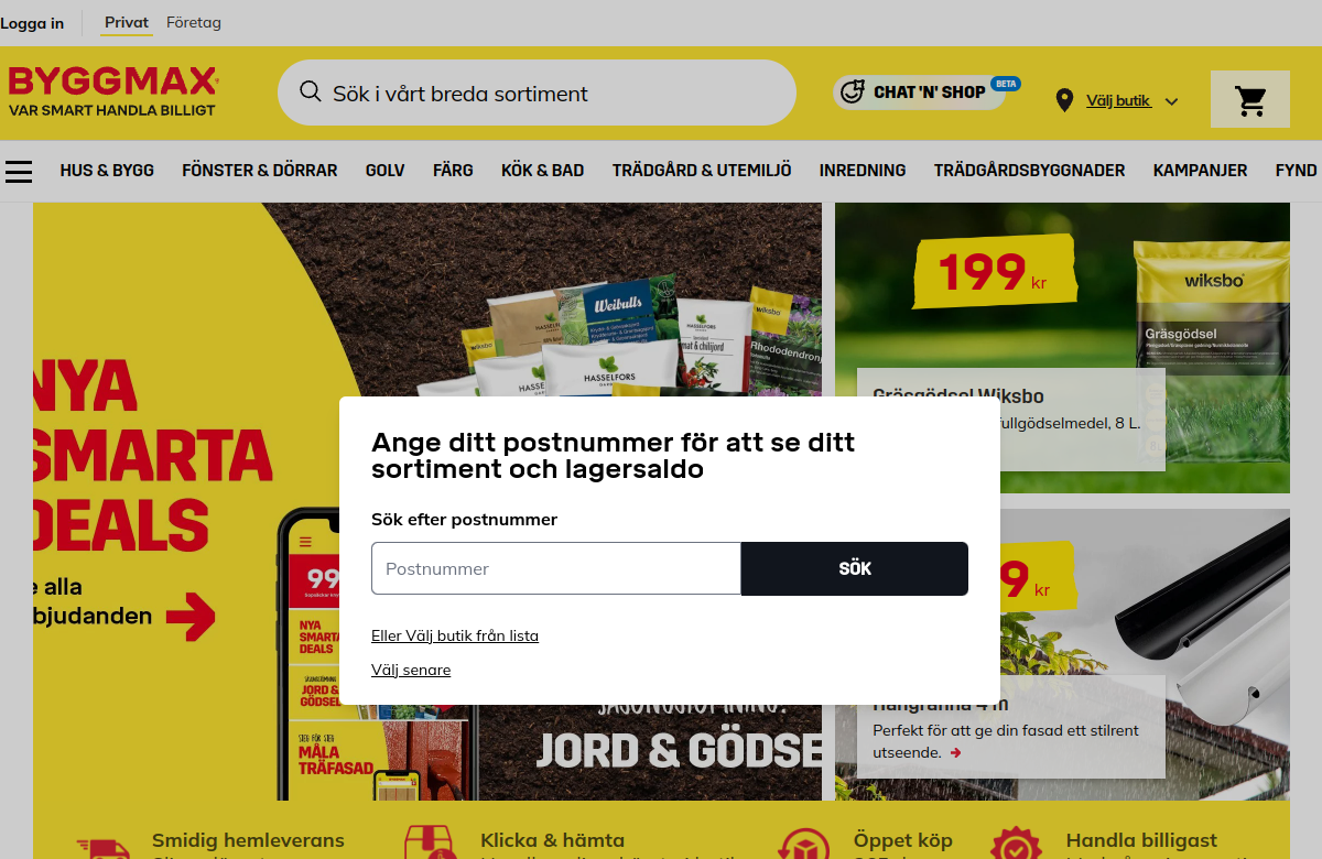 Screenshot av Byggmaxs hemsida