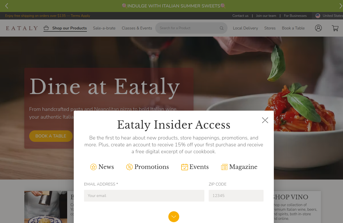 Eataly 식음료 로컬 브랜드 웹사이트 미리보기