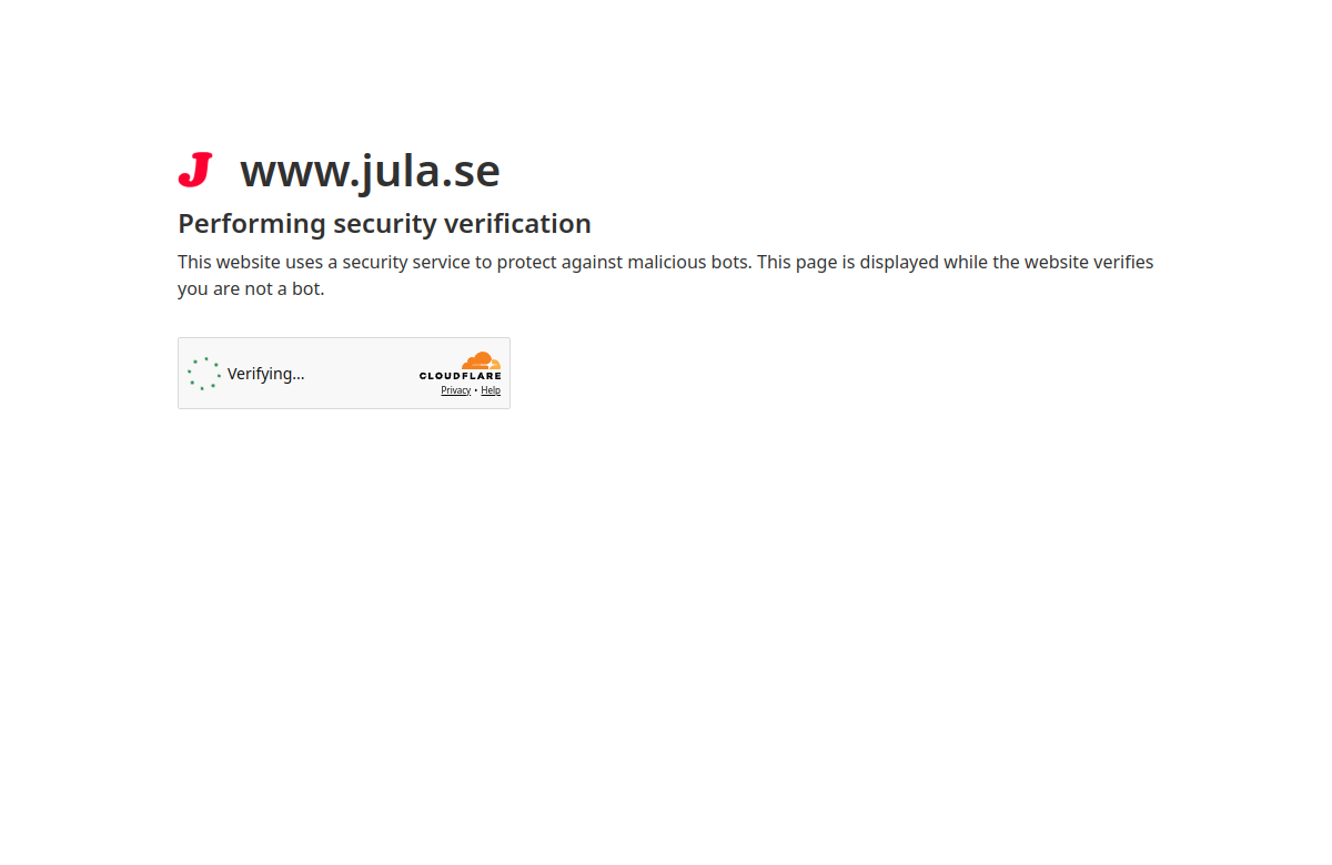 Screenshot av Julas hemsida