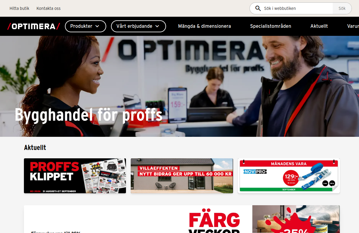 Screenshot av Optimeras hemsida