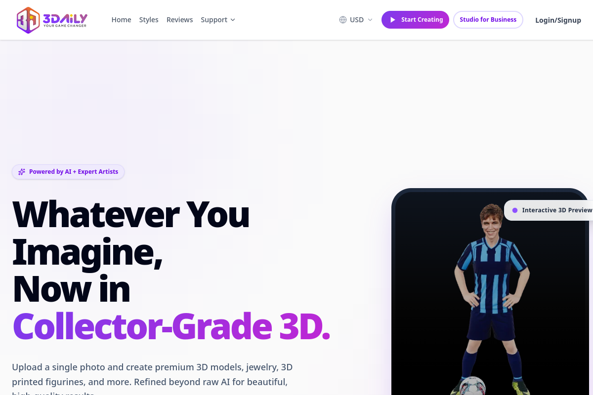 Screenshot of the 3DAiLY website