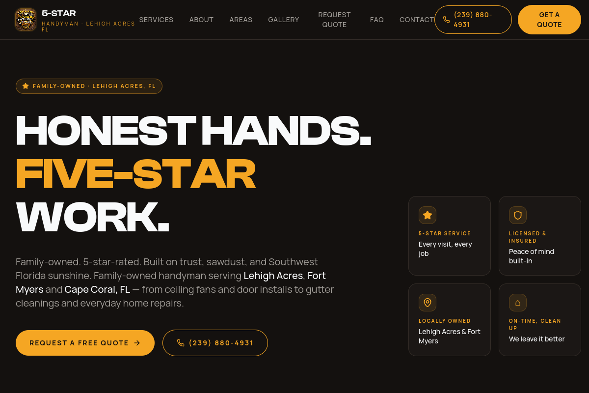 5 Star Handyman FL website homepage