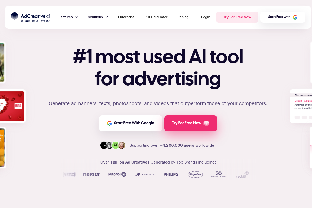 Screenshot of the AdCreative.ai website