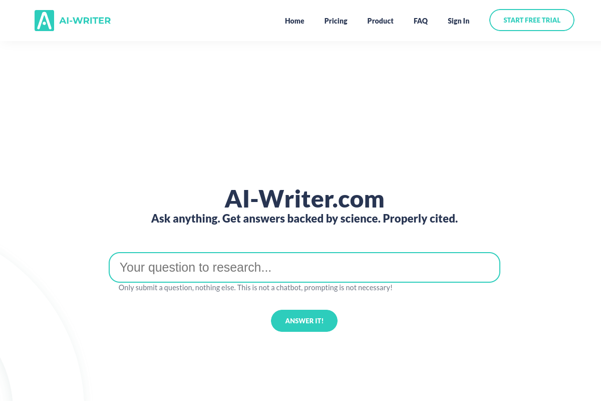 Screenshot of the AI-Writer website