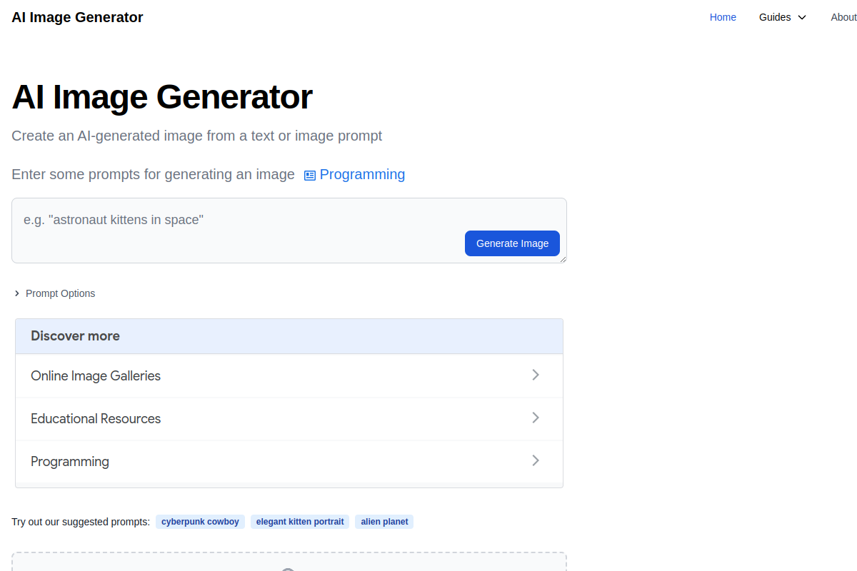 Screenshot of the AIImageGenerator website