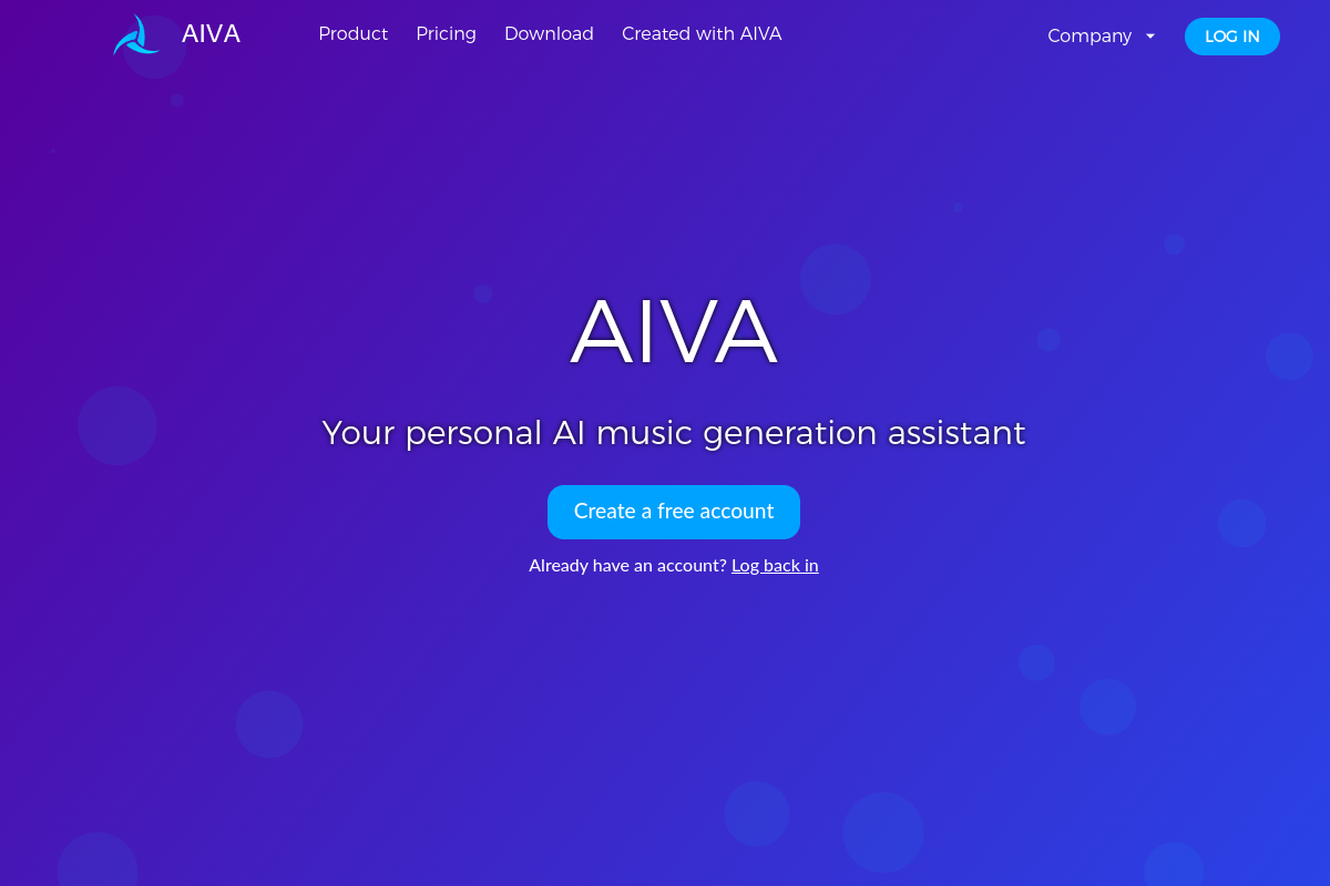 Screenshot of the AIVA website