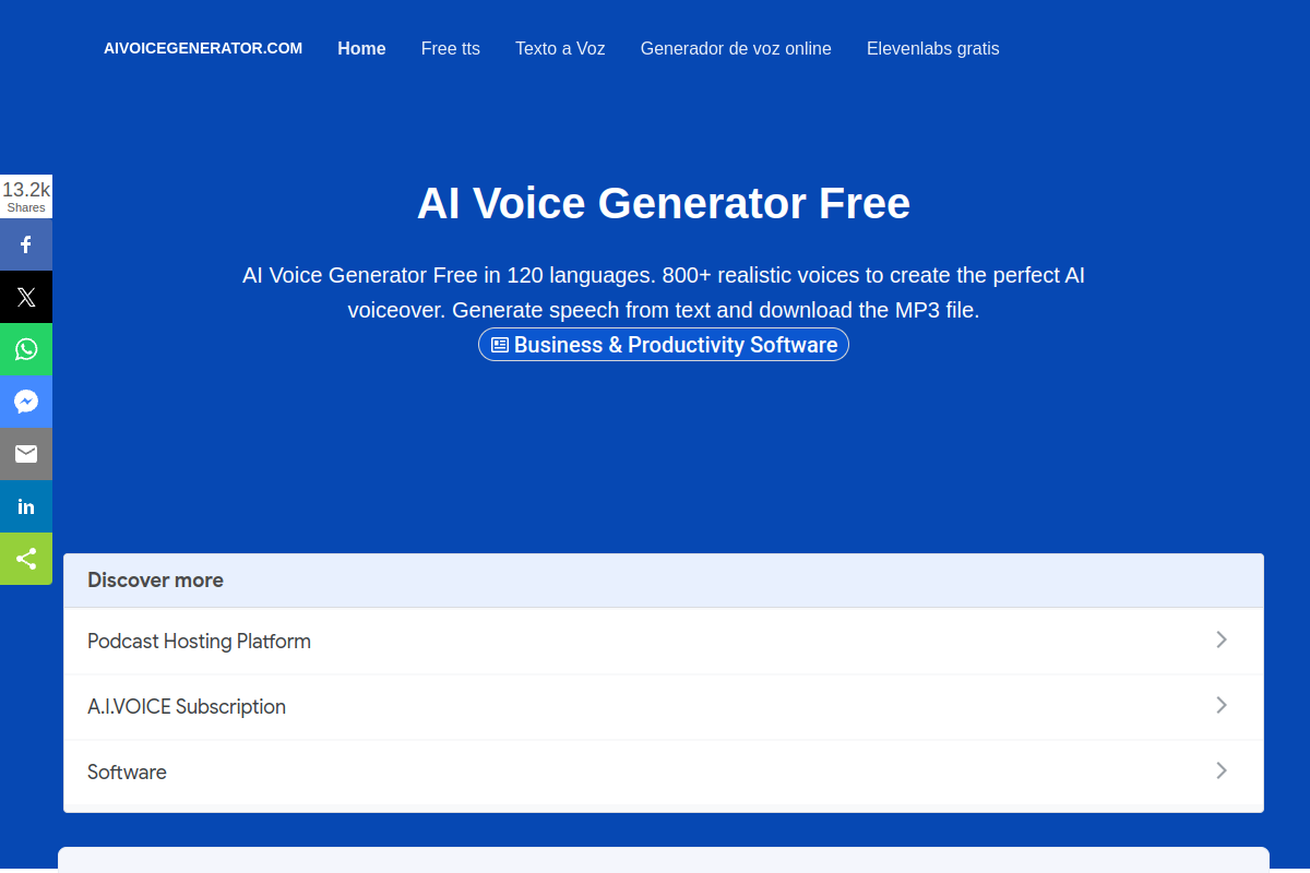 Screenshot of the AI Voice Generator Free website
