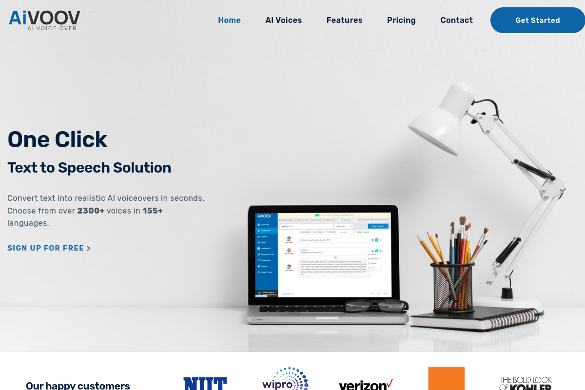 Screenshot of the Aivoov website