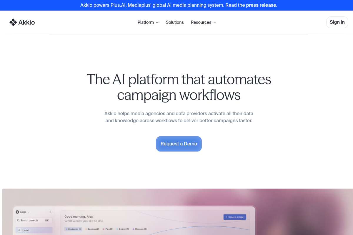 Screenshot of the Akkio website