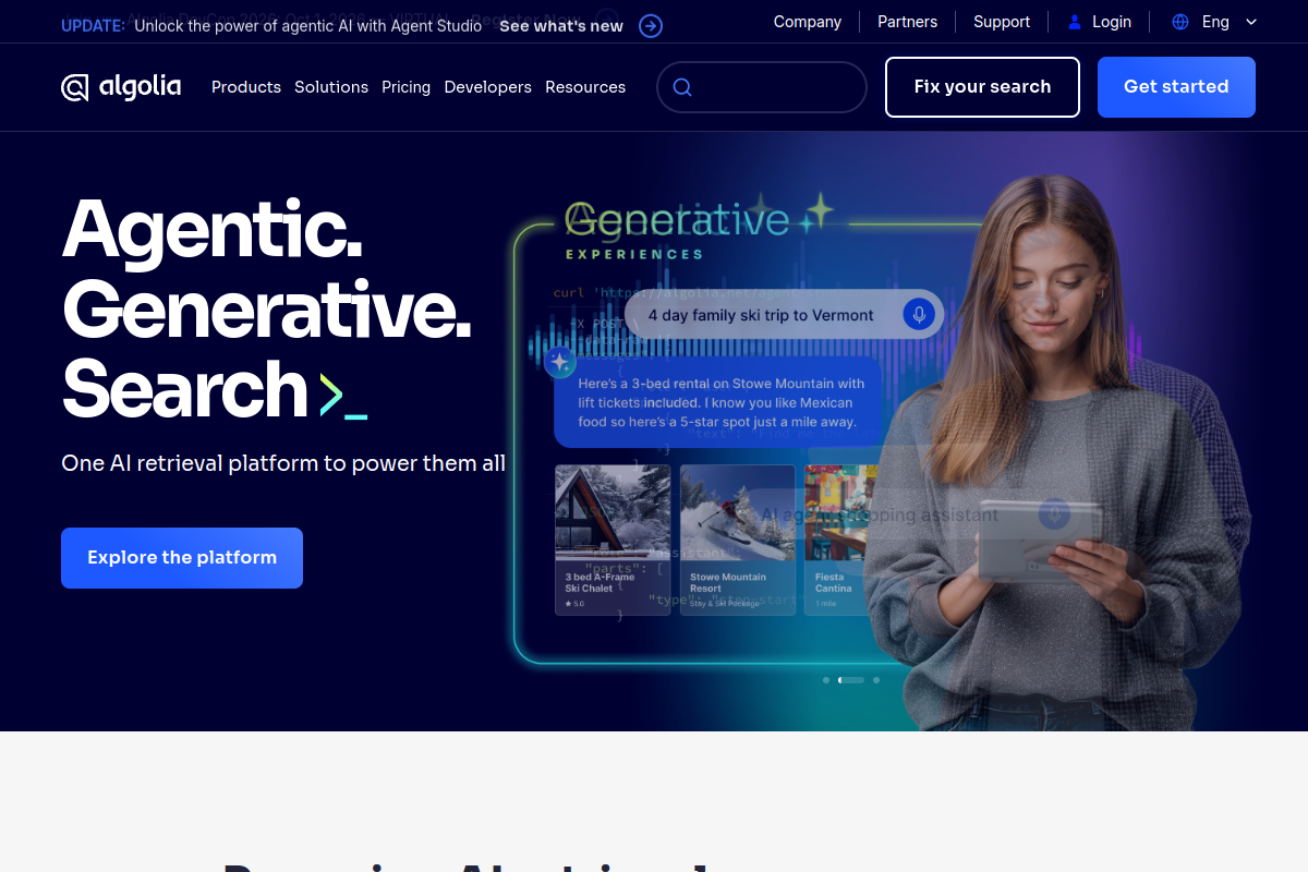 Screenshot of the Algolia website