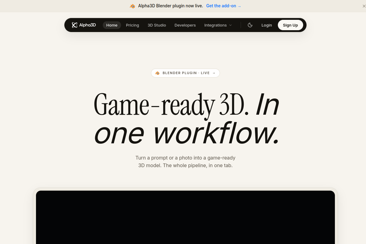 Screenshot of the Alpha3D website