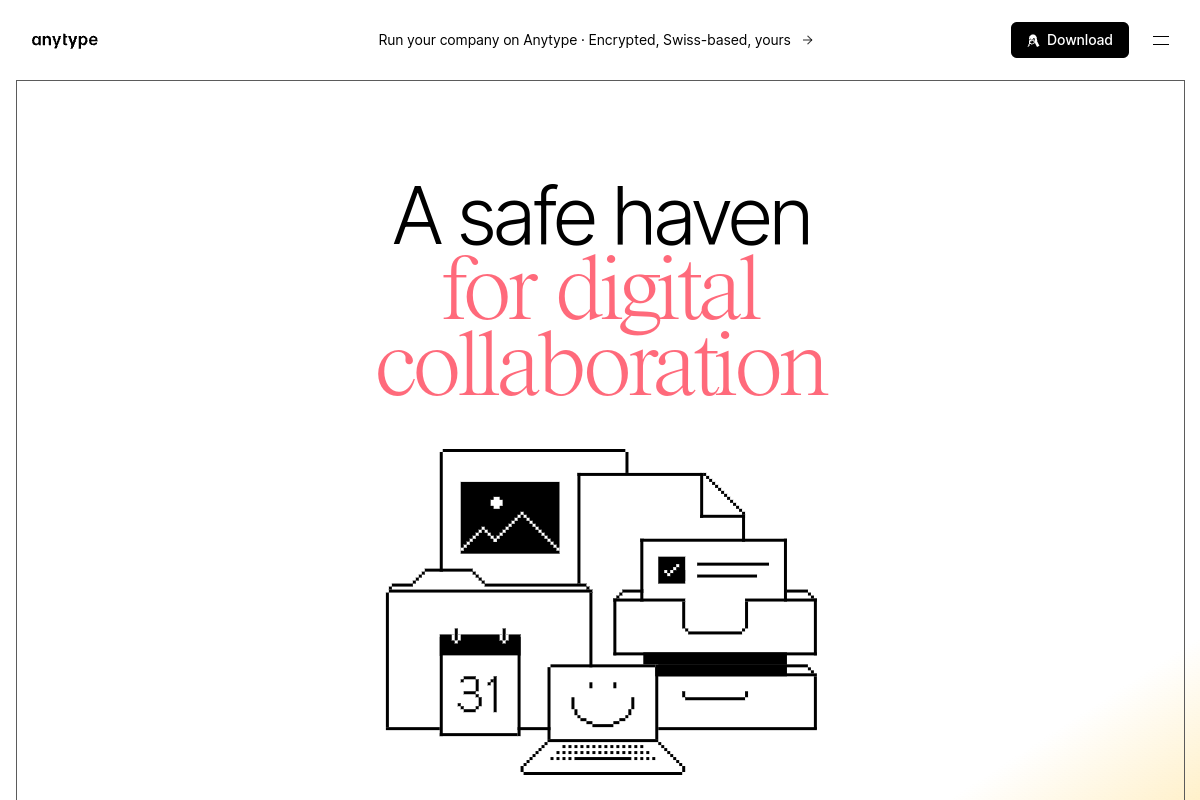Screenshot of the Anytype website