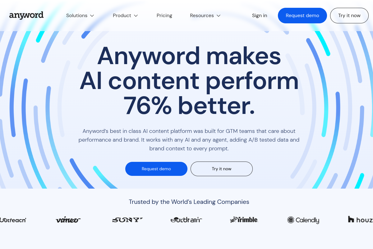 Screenshot of the Anyword website
