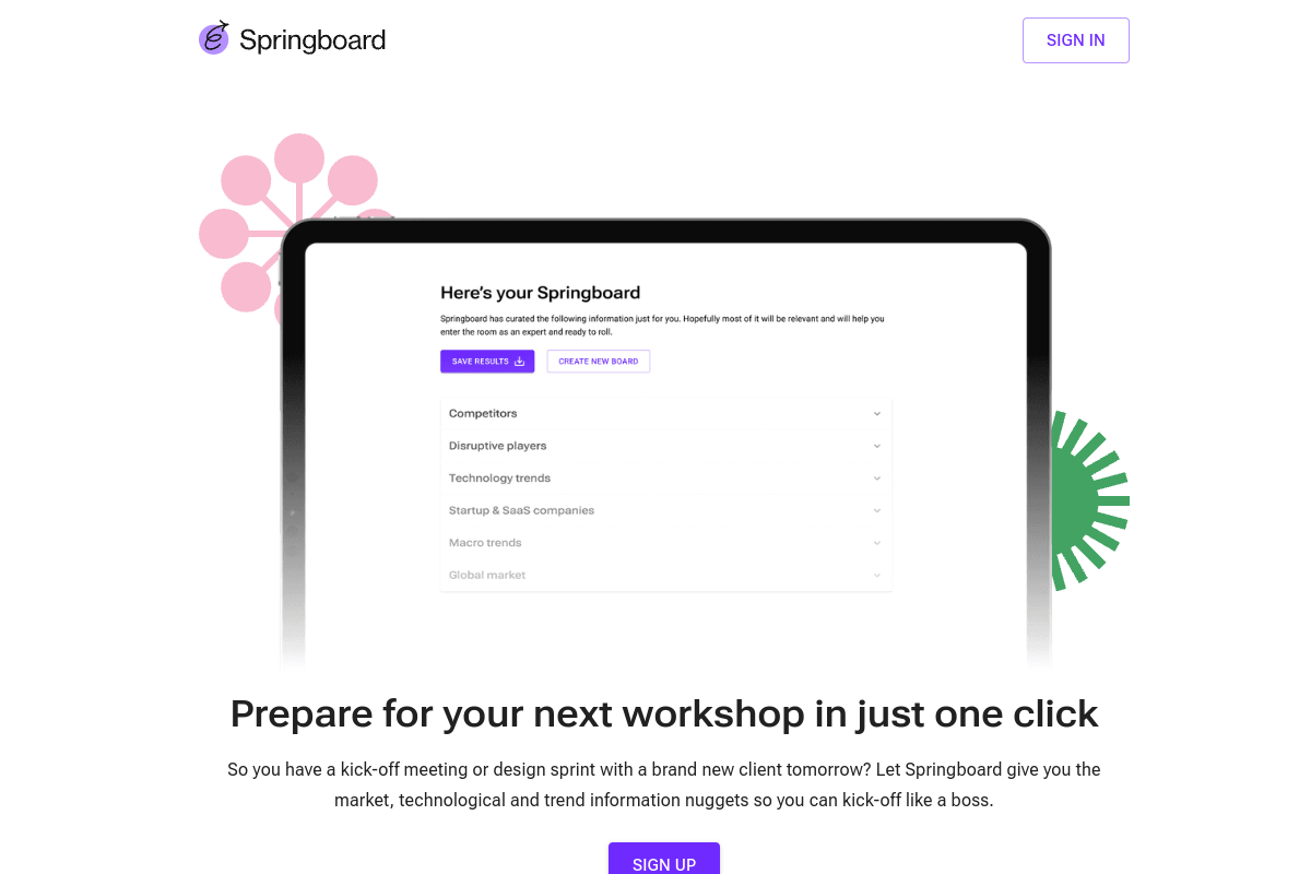 Screenshot of the Springboard website