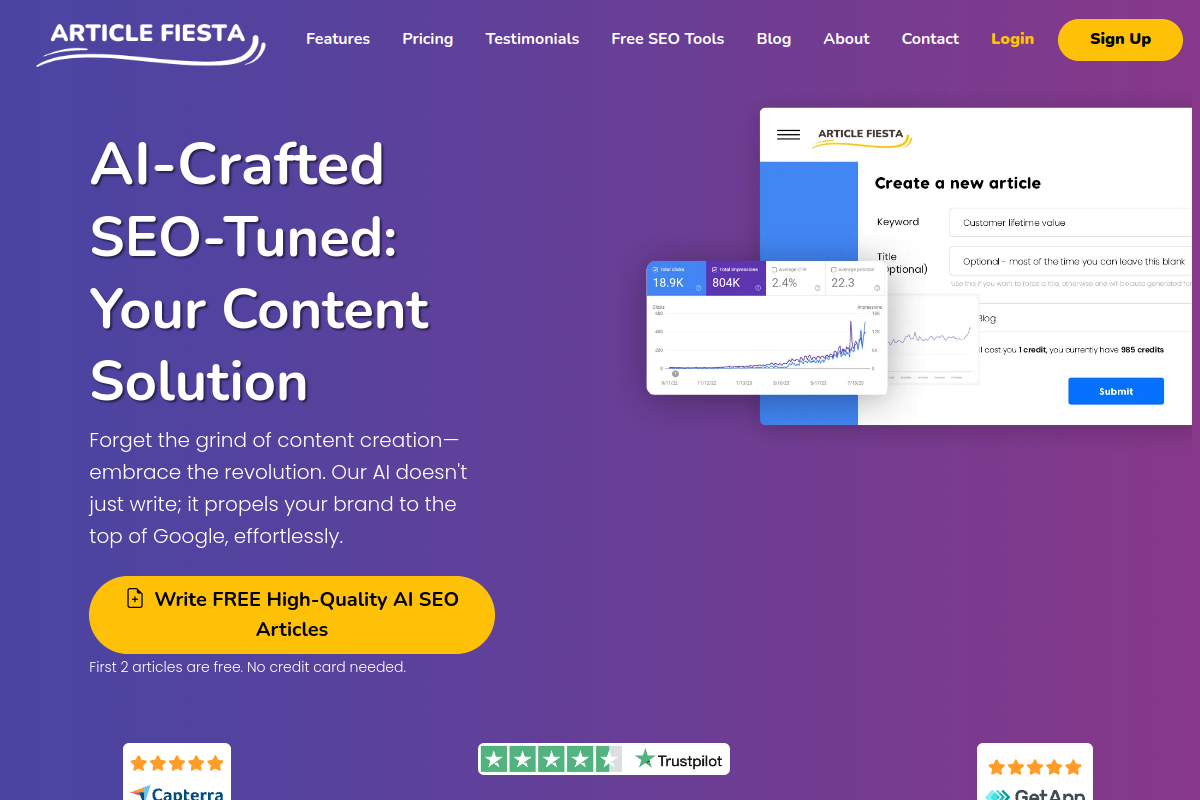 Screenshot of the Article Fiesta website