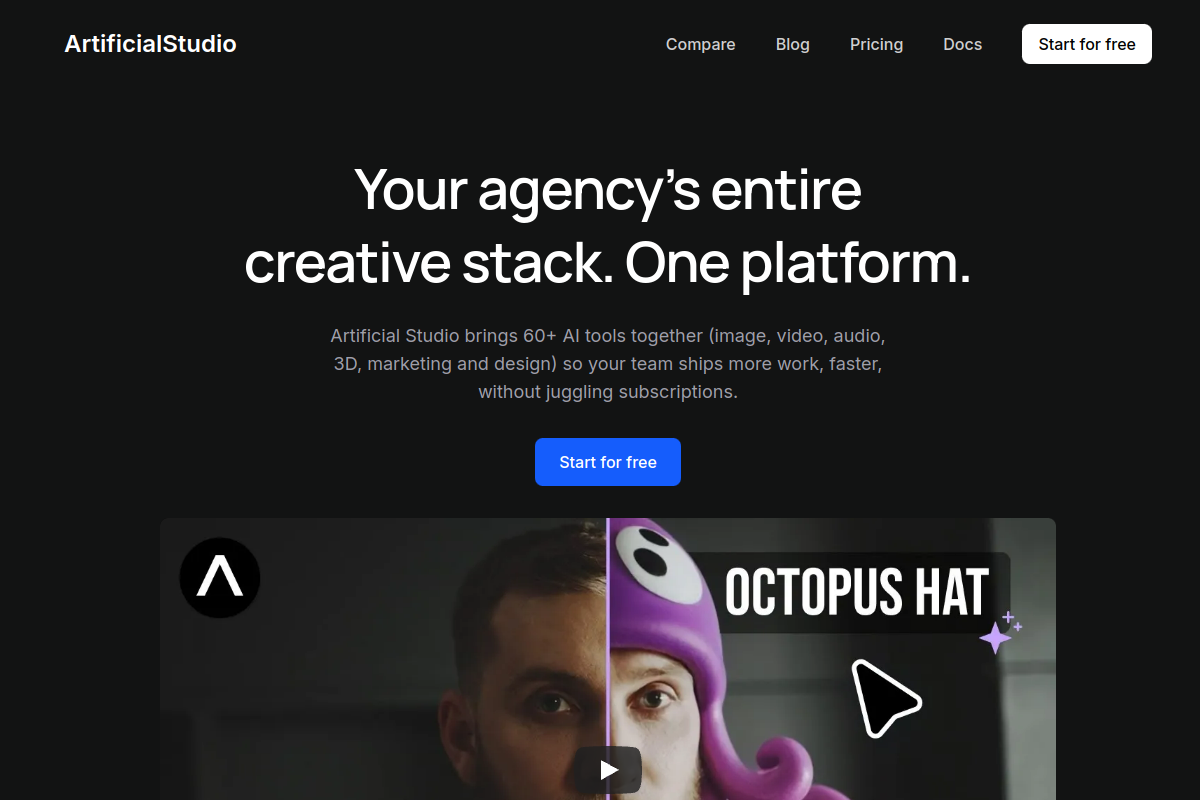 Screenshot of the Artificial Studio website