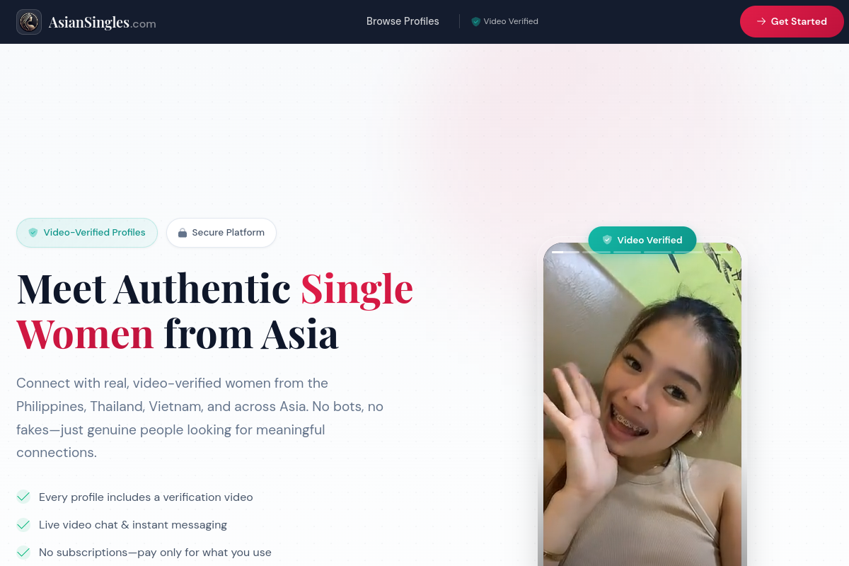 Asian Singles homepage as it appeared during testing