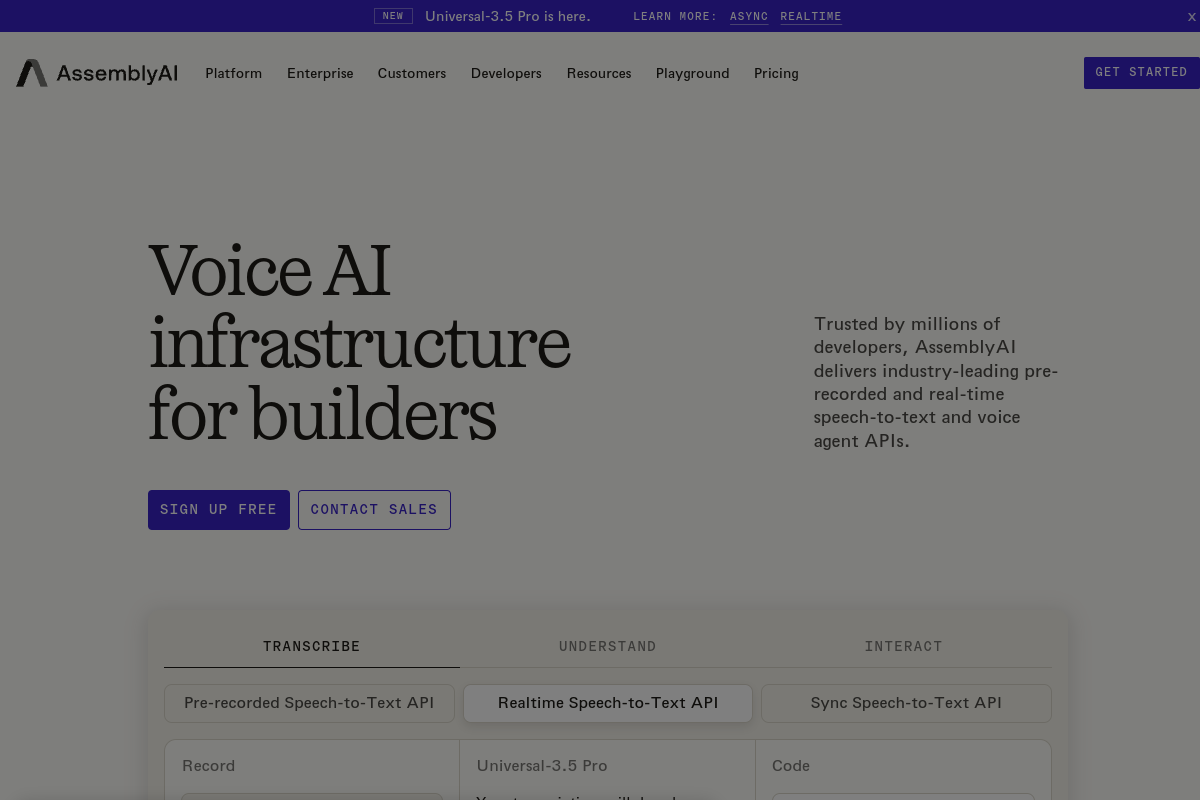 Screenshot of the Assemblyai website