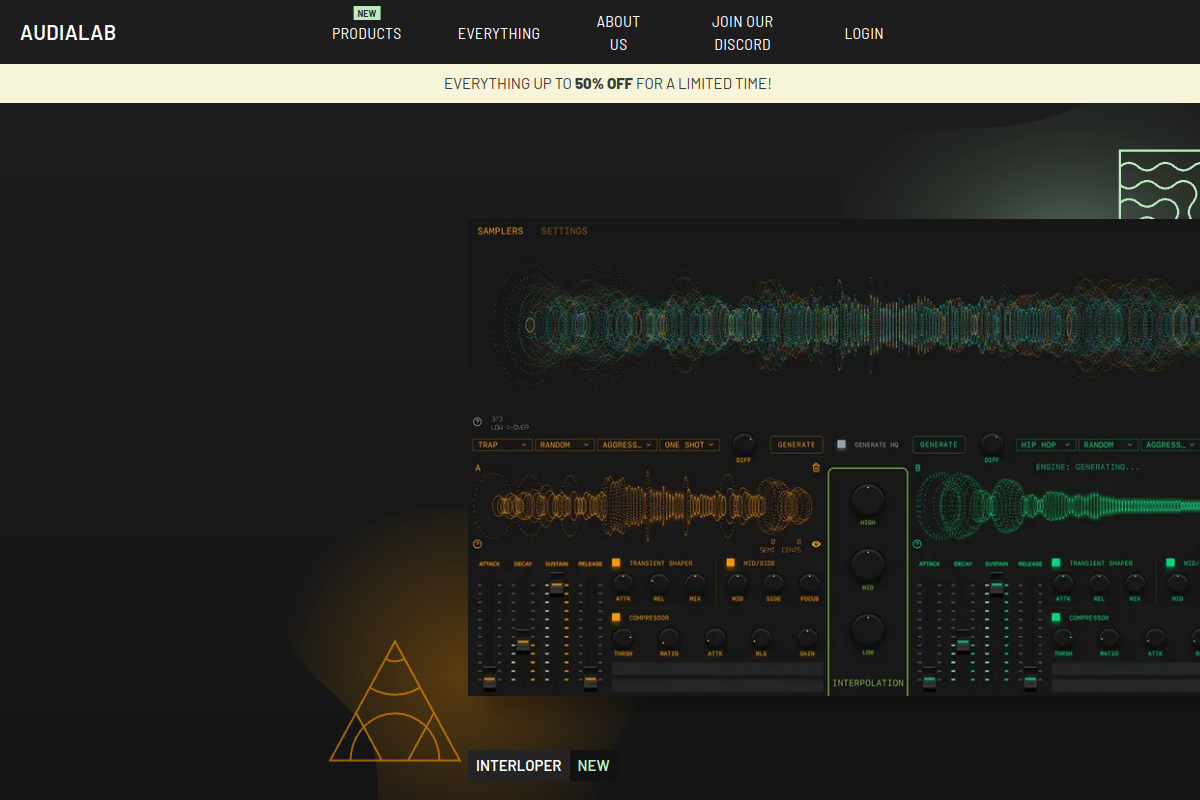 Screenshot of the Emergent Drums website