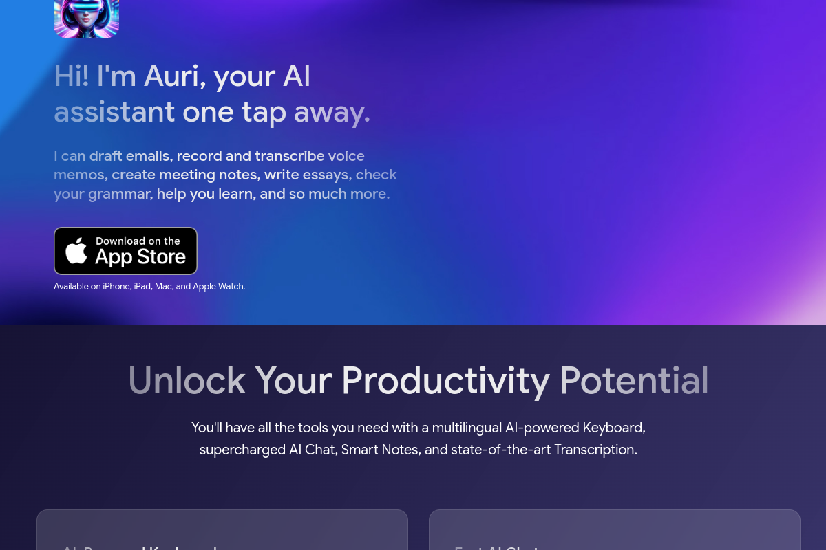 Screenshot of the Auri.AI website