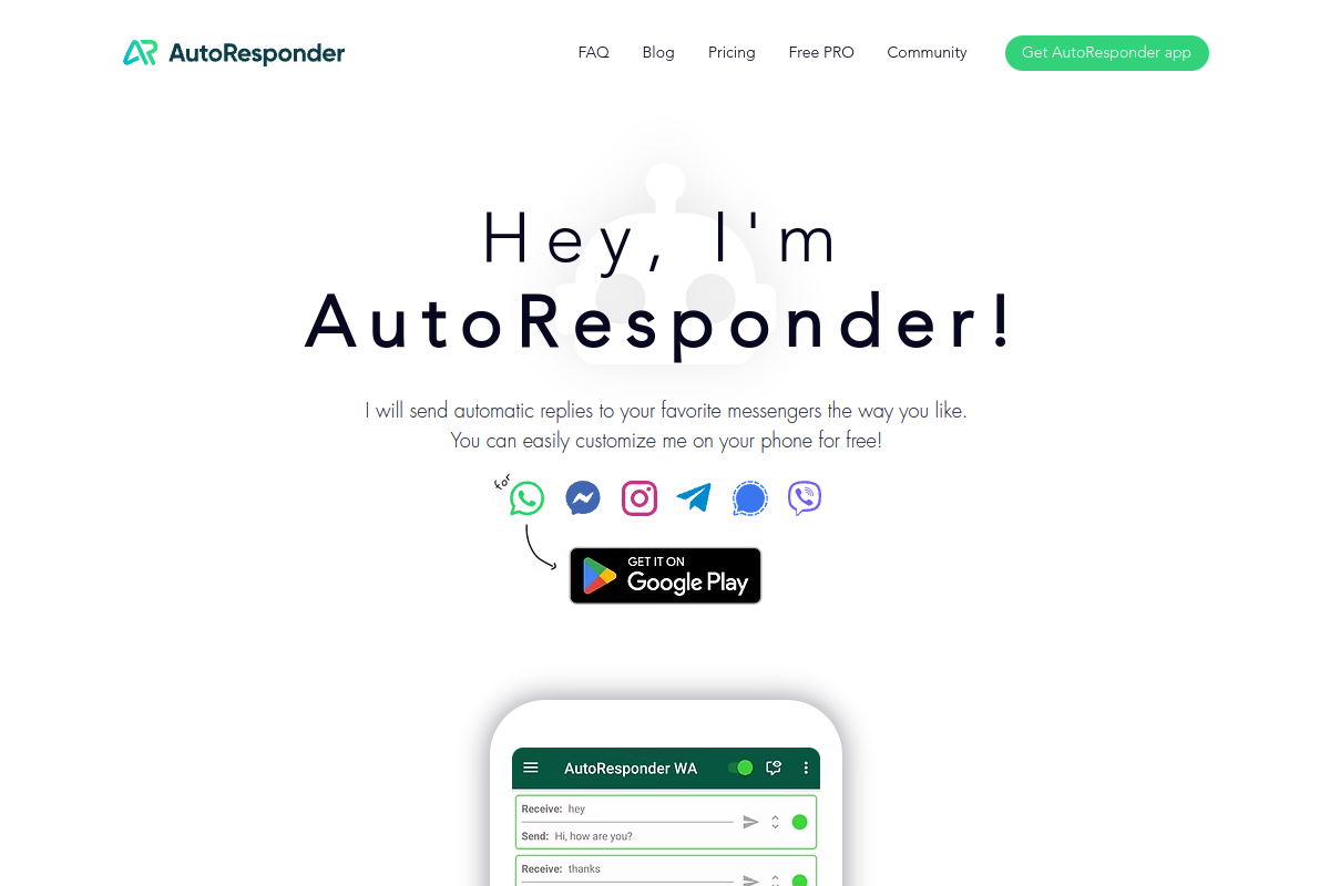 Screenshot of the AutoResponder website