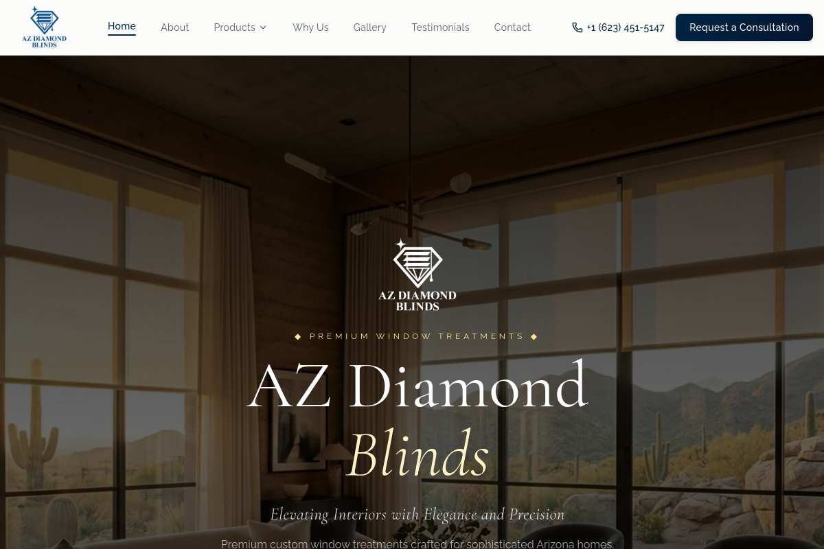 AZ Diamond Blinds website preview