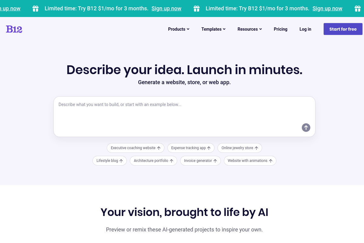 Screenshot of the B12.io website