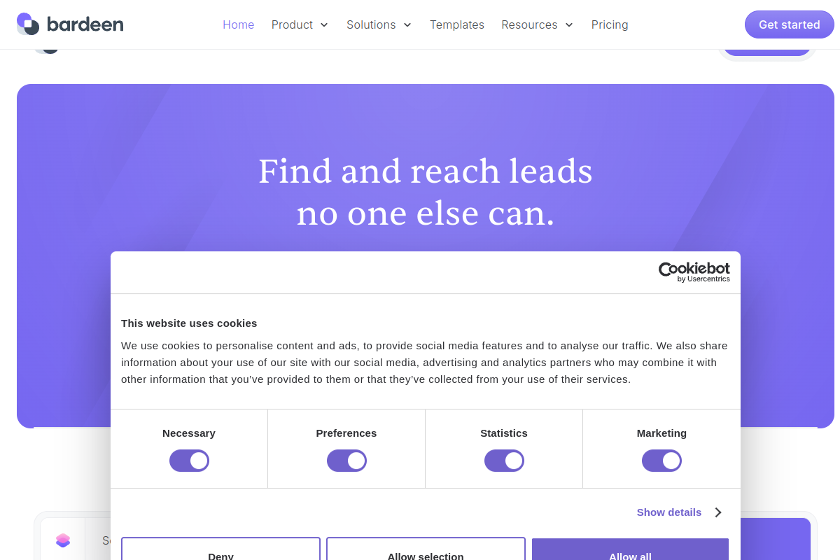 Screenshot of the Bardeen website