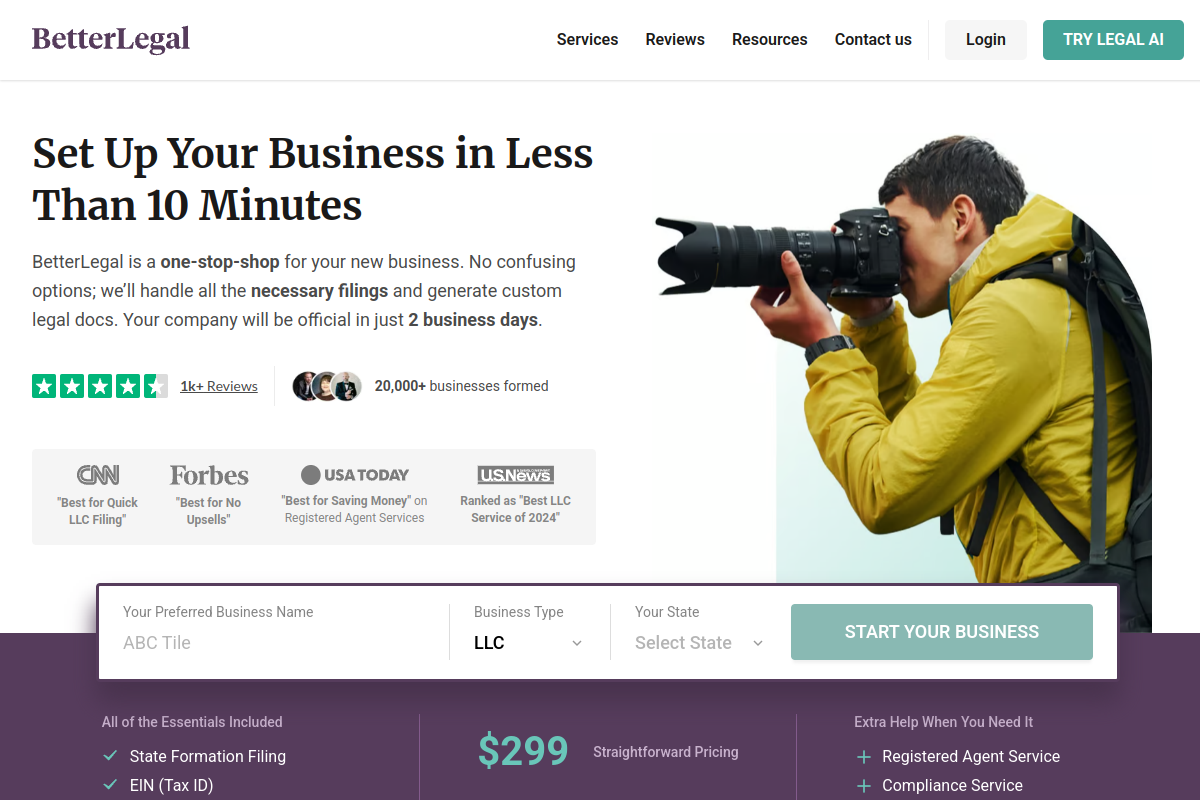 Screenshot of the BetterLegal website