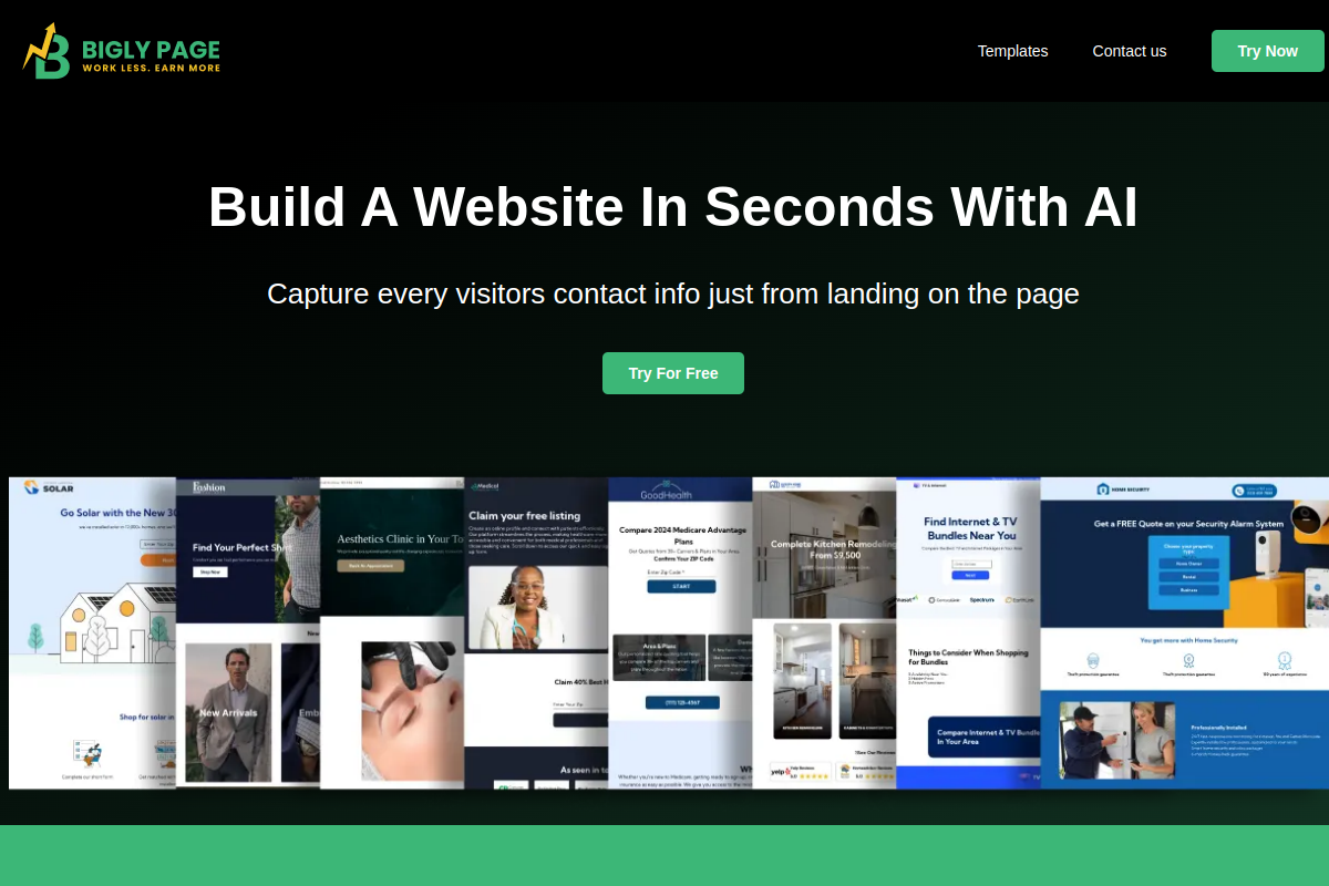 Screenshot of the BiglyPage website