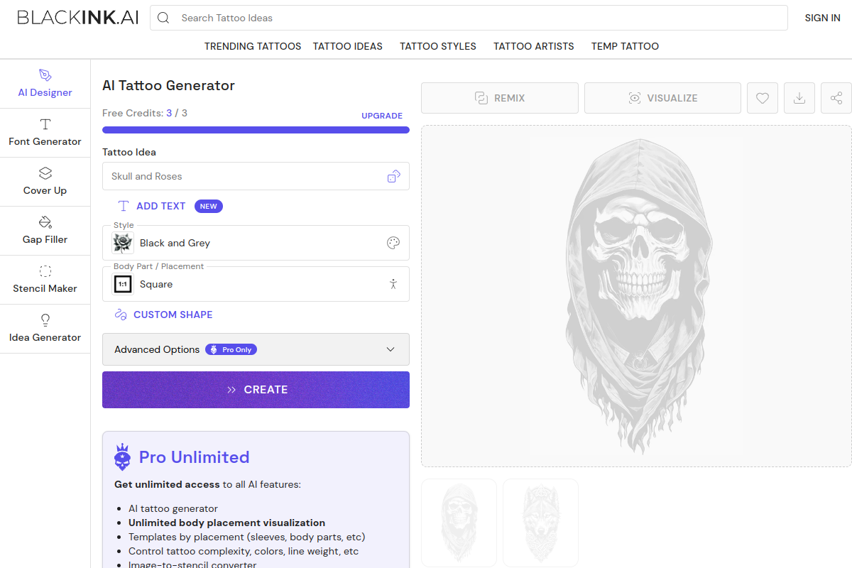 Screenshot of the Blackink website
