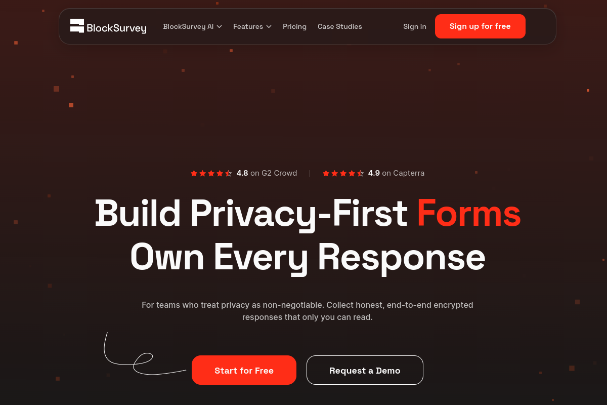 Screenshot of the Blocksurvey website